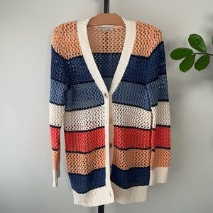 Cleo Crochet Knit Cardigan Sweater Colorful Striped Petites Size Medium